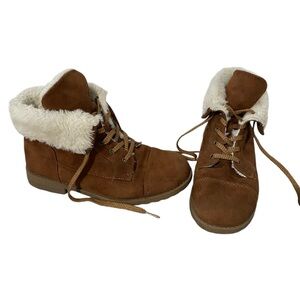 Calistoga Brown Faux Suede Fur Lined Lace Up Ankle Boots